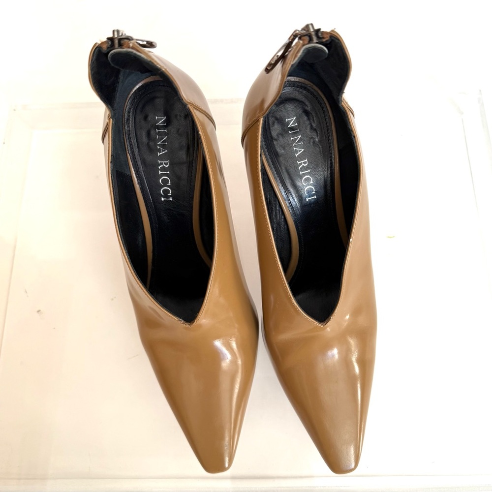 Nina Ricci Camel/Tan Patent Leather Pointed-Toe Pumps
